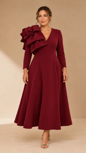 Ylma modas vestidos de fiesta, novia y comunión Vestido granate de invitada con falda de vuelo