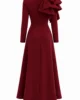 Vestido midi granate de crepé con flor maxi Vestido midi granate de crepé con flor maxi