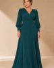 Vestido largo verde petróleo de gasa con cinturón Vestido largo verde petróleo de gasa con cinturón