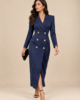 Vestido chaqueta midi azul tinta con botones dorados Vestido chaqueta midi azul tinta con botones dorados