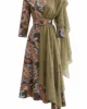 Vestido midi estampado con capa de gasa oliva Vestido midi estampado con capa de gasa oliva