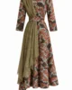 Vestido midi estampado con capa de gasa oliva Vestido midi estampado con capa de gasa oliva
