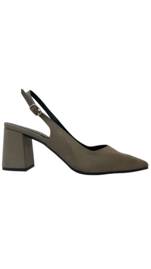 Ylma modas vestidos de fiesta, novia y comunión Zapato destalonado gris topo de ante con tacón ancho