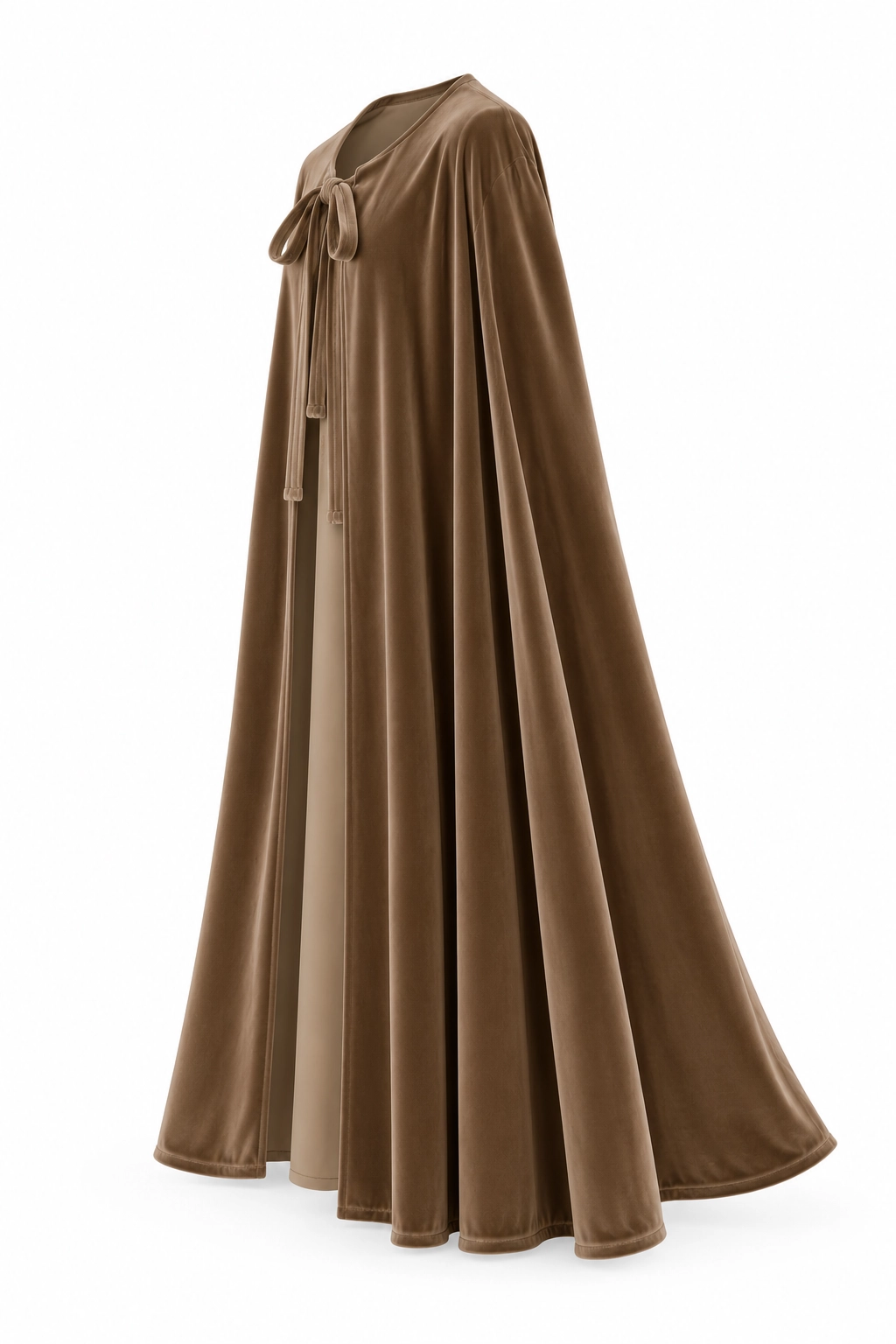01911-beige copia Capa larga de terciopelo camel con lazada