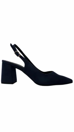 Zapato destalonado azul marino de ante con tacón ancho