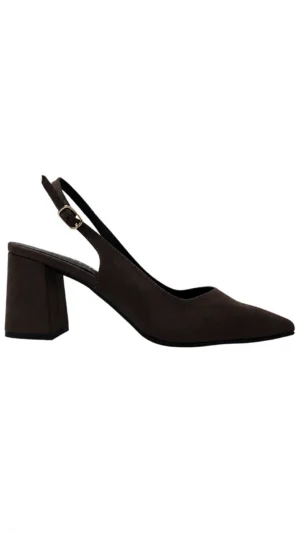 Zapato destalonado marrón chocolate de ante con tacón ancho
