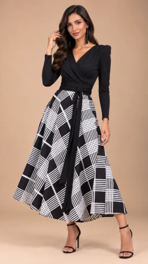 Ylma modas vestidos de fiesta, novia y comunión Conjunto de invitada blanco y negro con falda de vuelo