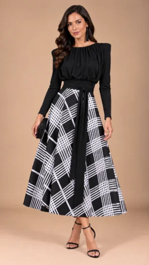 Ylma modas vestidos de fiesta, novia y comunión Conjunto de falda estampada y top negro reversible