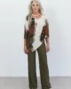 Conjunto marrón de pantalón y blusa estampada de georgette Conjunto marrón de pantalón y blusa estampada de georgette