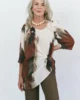 Conjunto marrón de pantalón y blusa estampada de georgette Conjunto marrón de pantalón y blusa estampada de georgette
