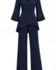 Conjunto azul marino de pantalón y cuerpo peplum Conjunto azul marino de pantalón y cuerpo peplum
