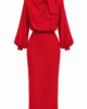Vestido midi rojo de crepé fluido con lazada al cuello Vestido midi rojo de crepé fluido con lazada al cuello