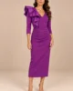 Vestido midi de crepe morado con volante de tafetán Vestido midi de crepe morado con volante de tafetán