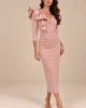 Vestido midi de crepe rosa palo con volante de tafetán Vestido midi de crepe rosa palo con volante de tafetán