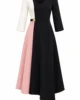 Vestido midi tricolor de crepe negro y rosa con broche dorado