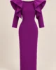 Vestido midi morado con volantes y espalda abierta Vestido midi morado con volantes y espalda abierta